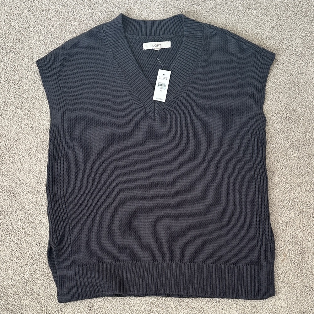 LOFT Women's Dark Gray V-Neck Sweater Vest